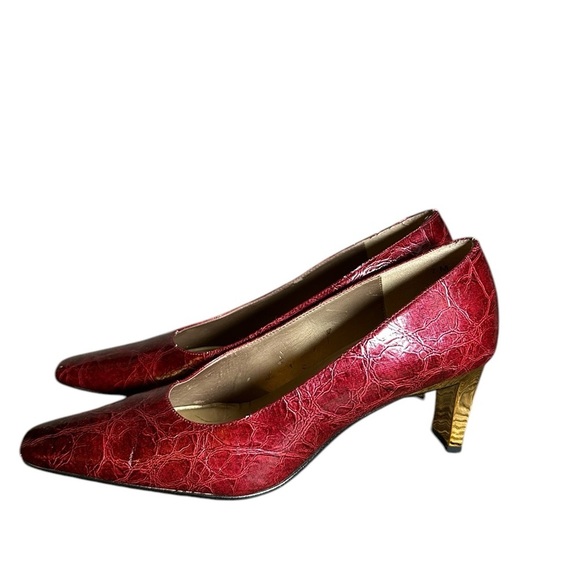 Vintage J. Renee Glam 90s burgundy gold faux crocodile heels pumps 7 - Picture 1 of 11